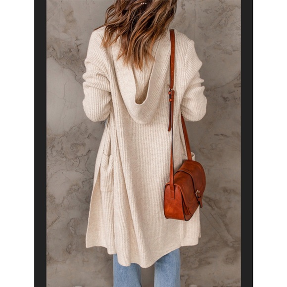 1 Left! 🎉 Beige Hooded Long Open Front Cardigan - Picture 3 of 10